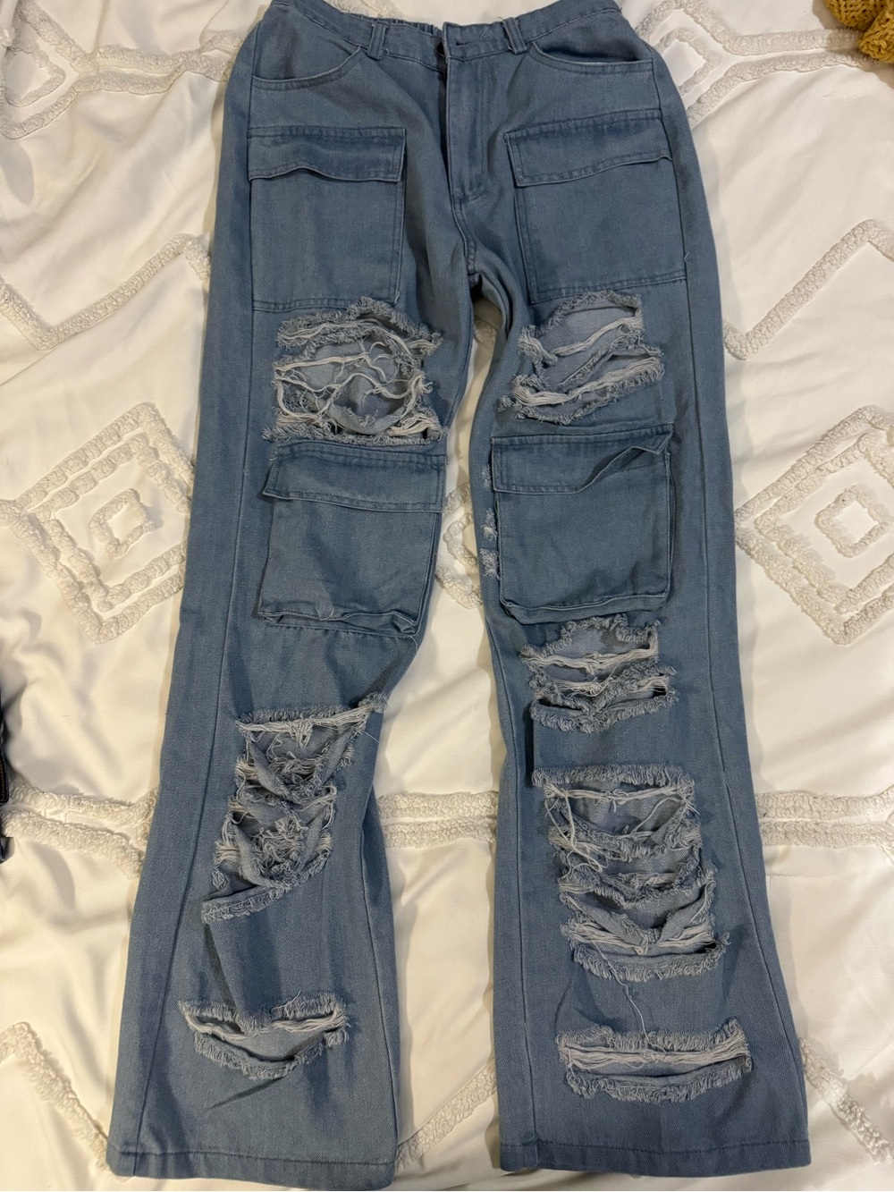 Distressed Light Blue Cargo Jeans